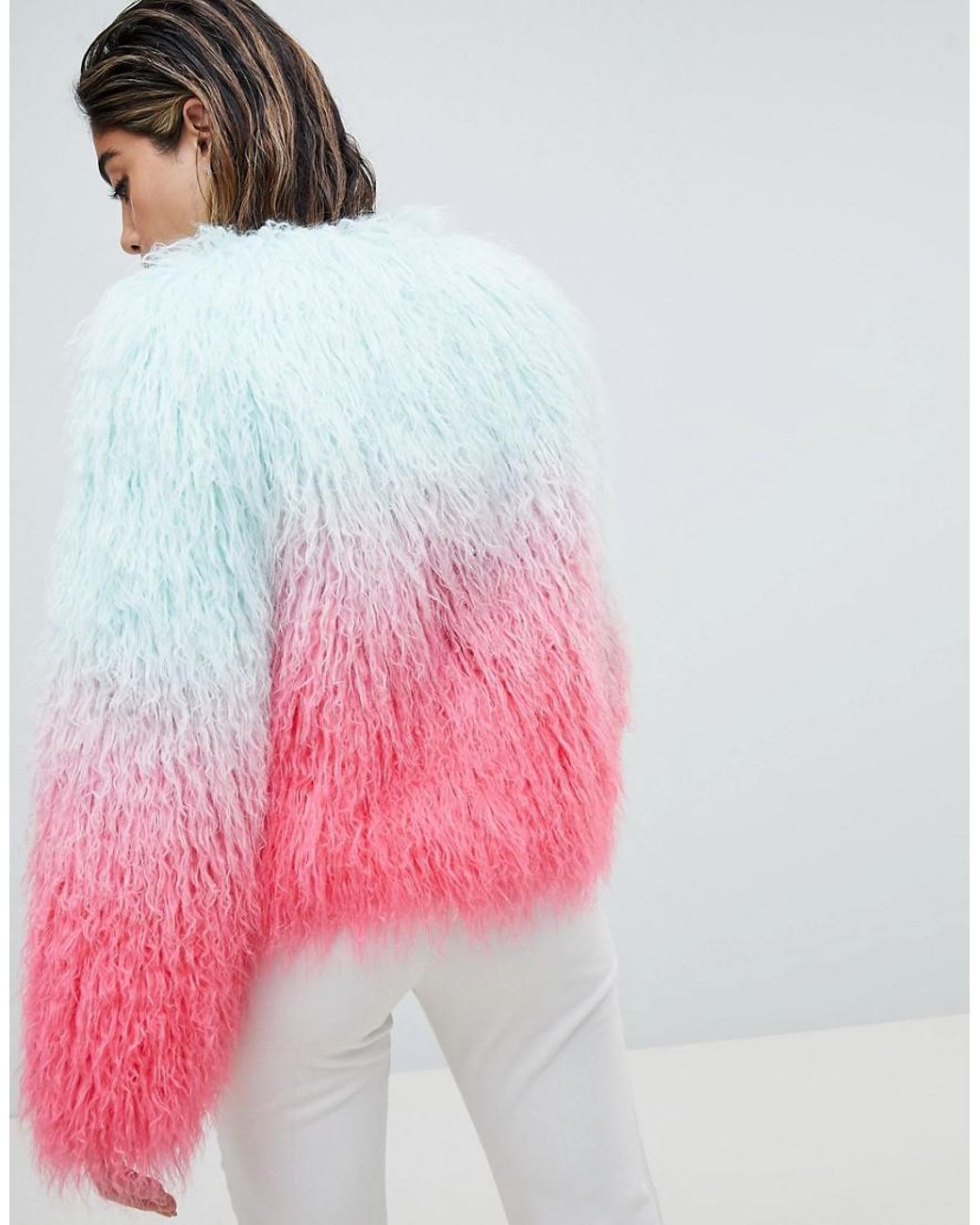 ASOS Mongolian Ombre Faux Fur Festival Jacket in Pink | Lyst
