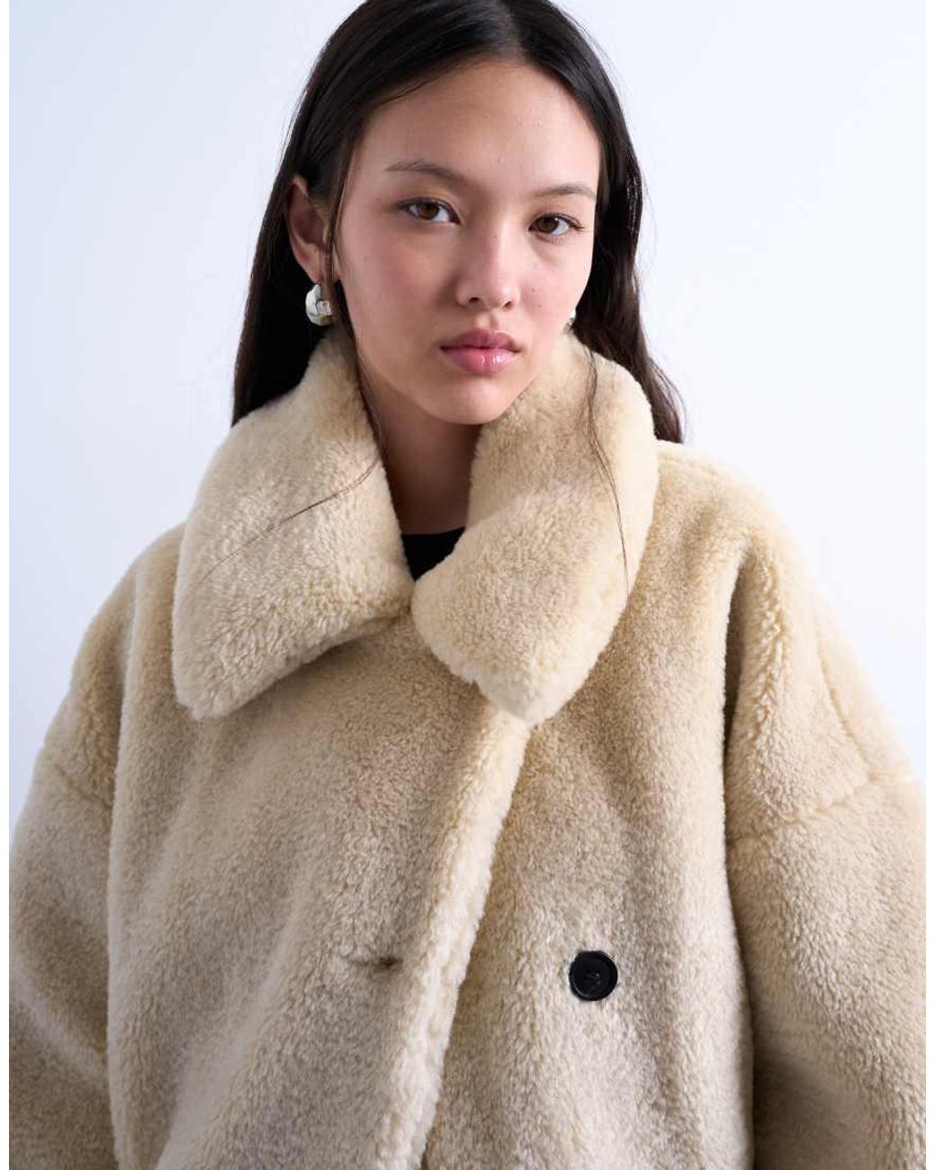 TOPSHOP Natural Teddy Belted Short Car Coat