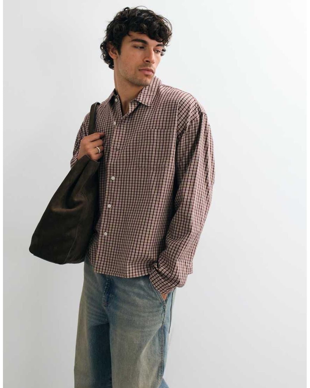 Jack & Jones Brown Micro Check Boxy Shirt for men