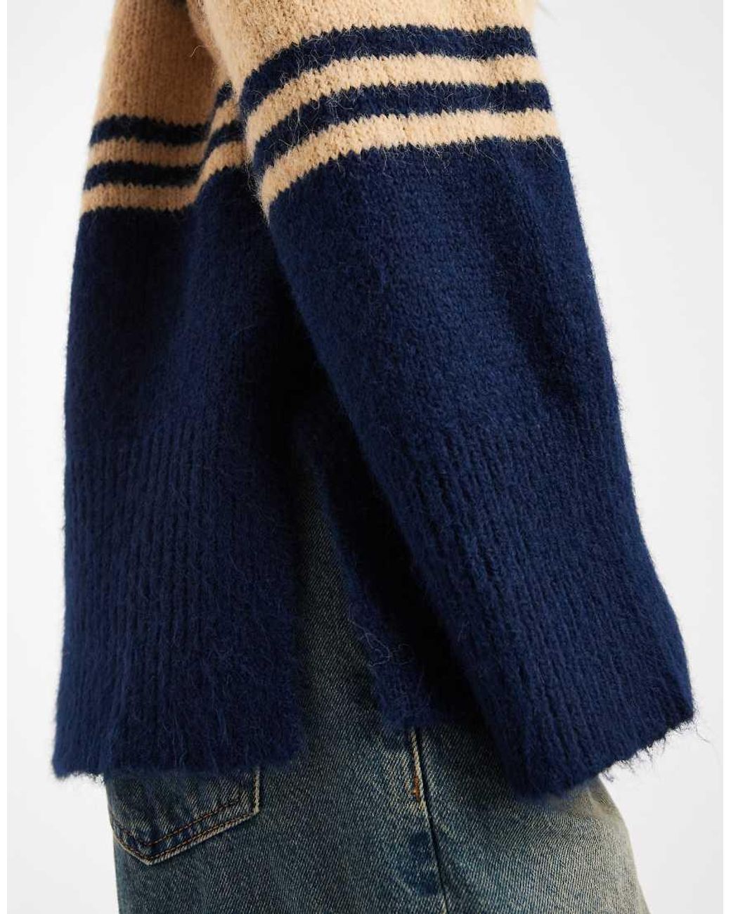 ONLY Blue Split Neck Knitted Polo