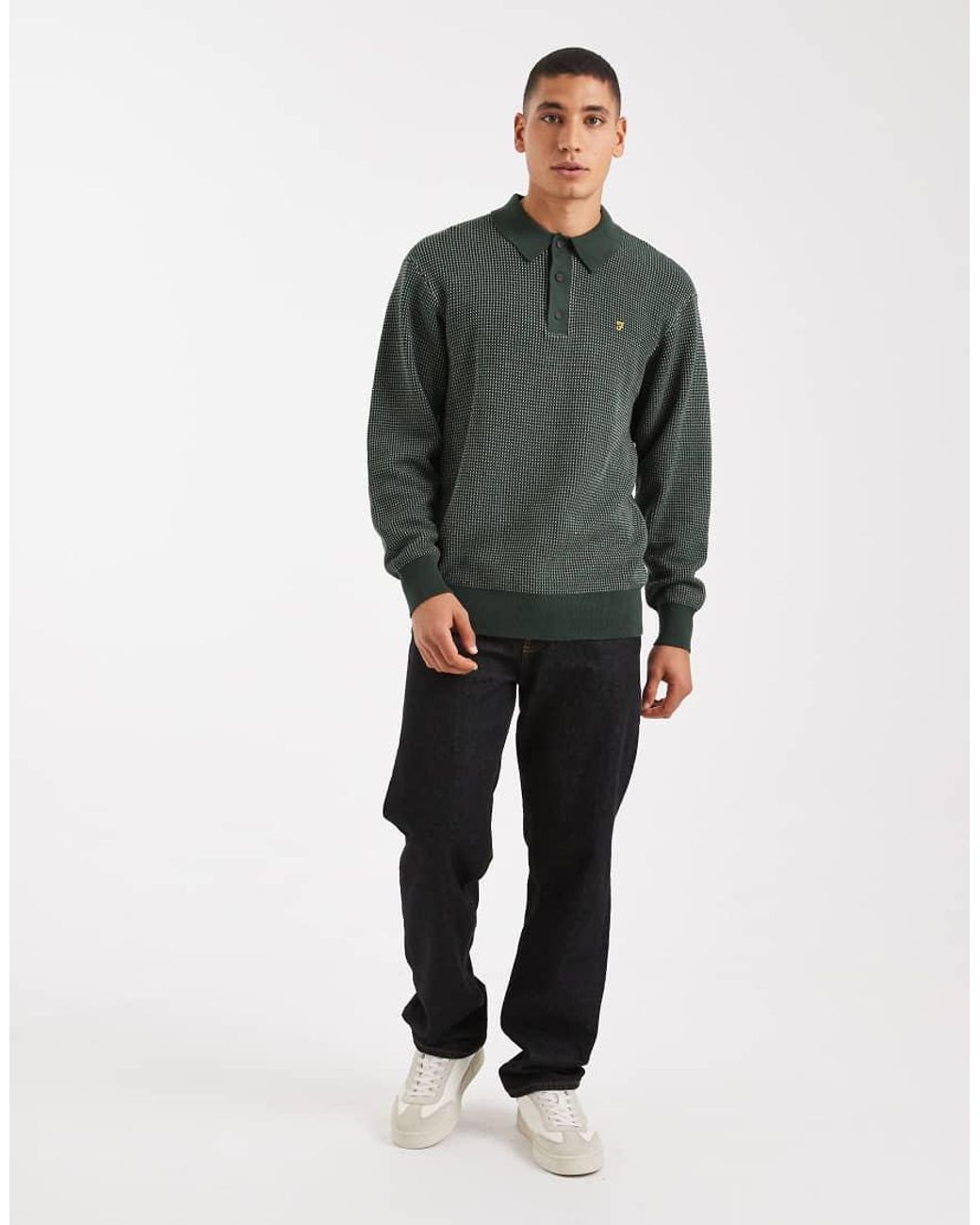Farah Gray Gateacre Knitted Long Sleeve Polo Shirt for men
