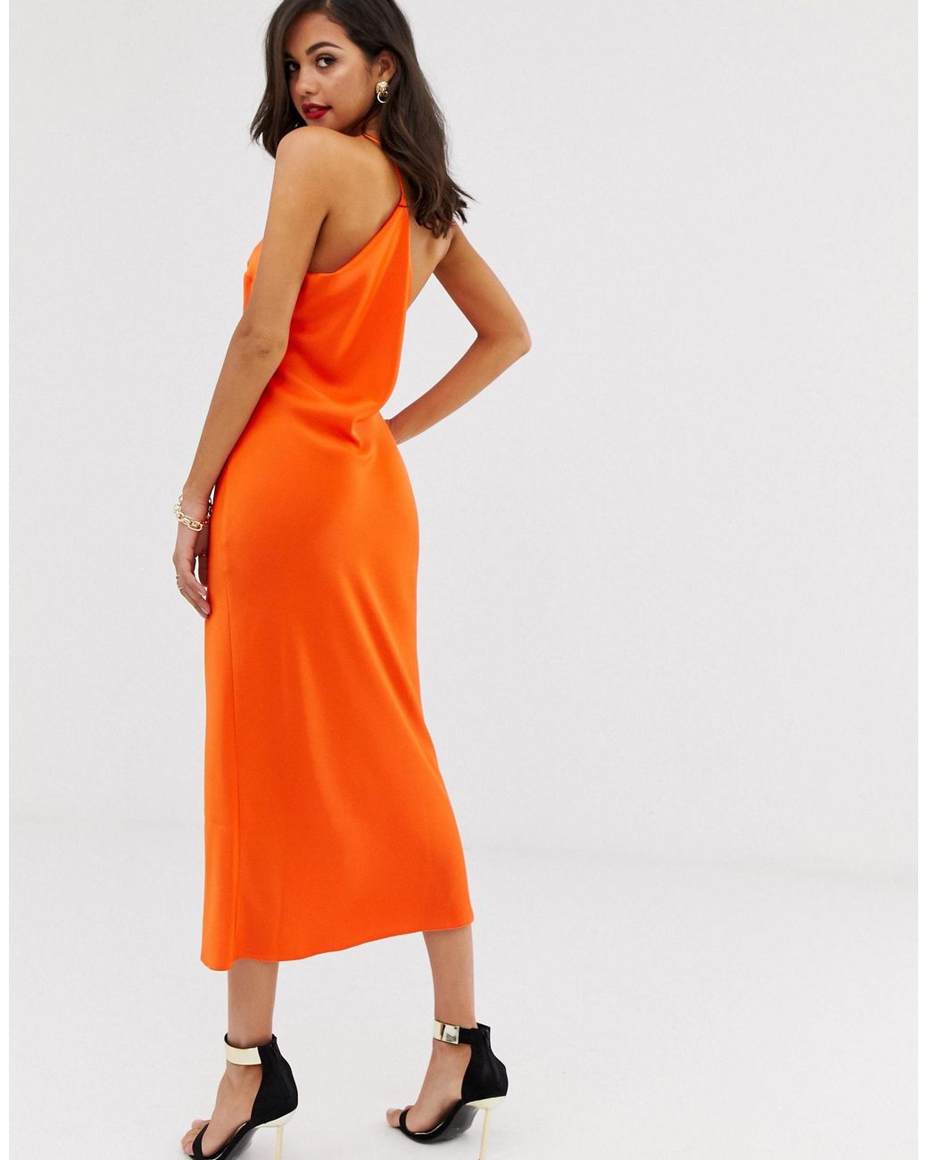asos orange one shoulder dress ASOS One Shoulder Midaxi Dress in Orange