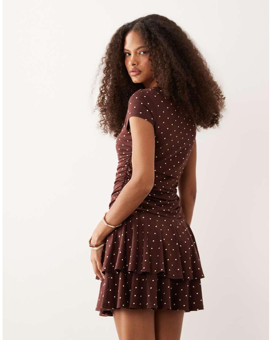 Nobody's Child Natural Yuki Stretch Cap Sleeve Tiered Skirt Mini Dress