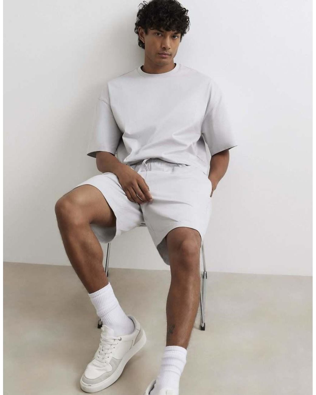 River Island Gray Oversized Fit T-Shirt And Shorts Set for men