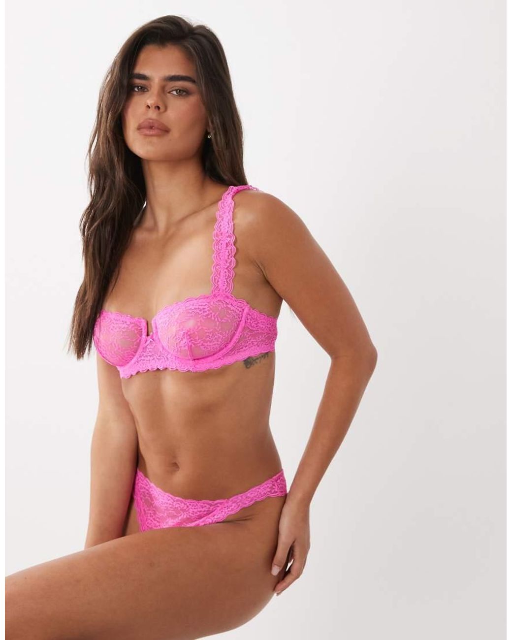 ASOS Pink Lucinda Lace Balcony Bra With Lace Trim