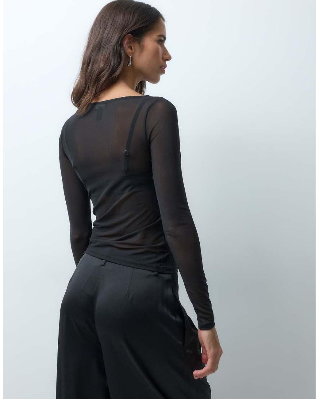 New Look Black Long Sleeved Mesh Top