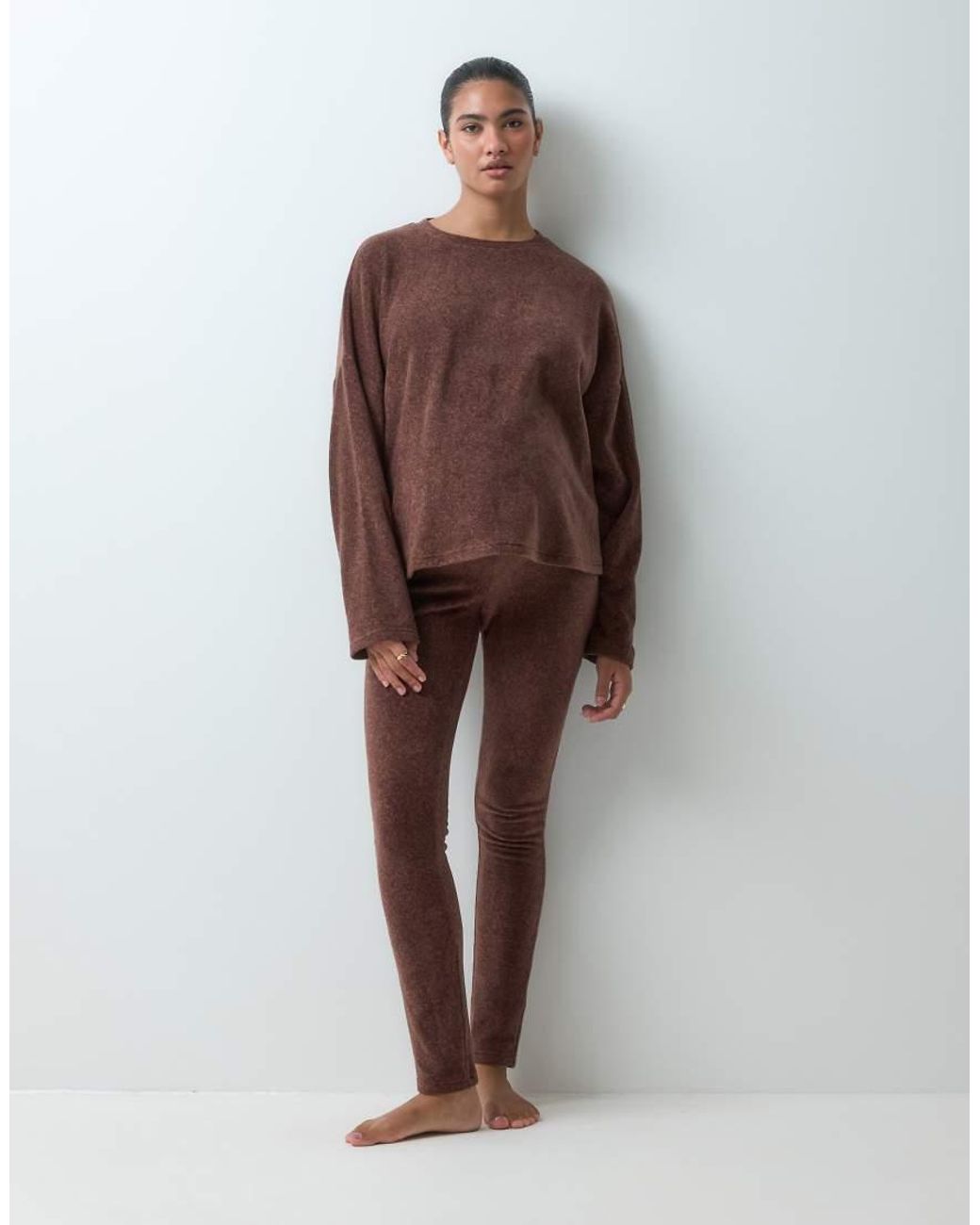 ASOS Brown Asos Design Maternity Lounge Mix & Match Lightweight Fleece Long Sleeve Slouch