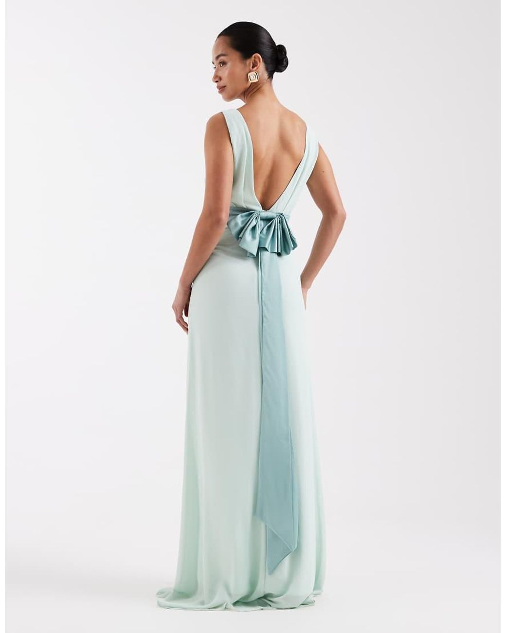 TFNC London Blue Bridesmaids Chiffon Maxi Dress With Satin Bow
