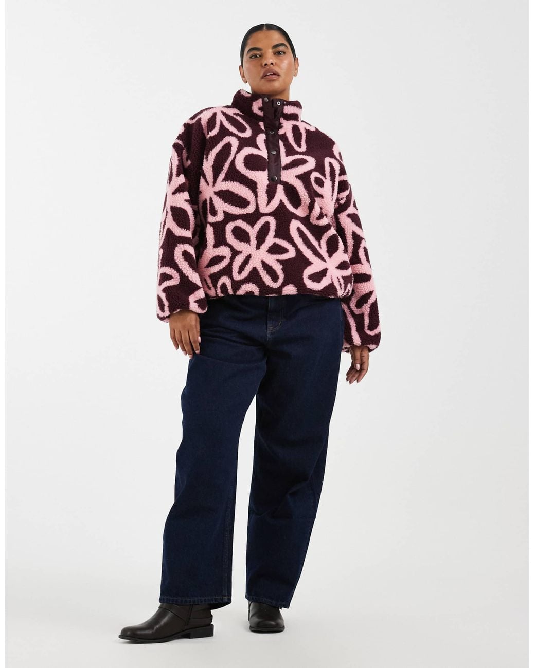 ONLY Red Button Down Borg Fleece