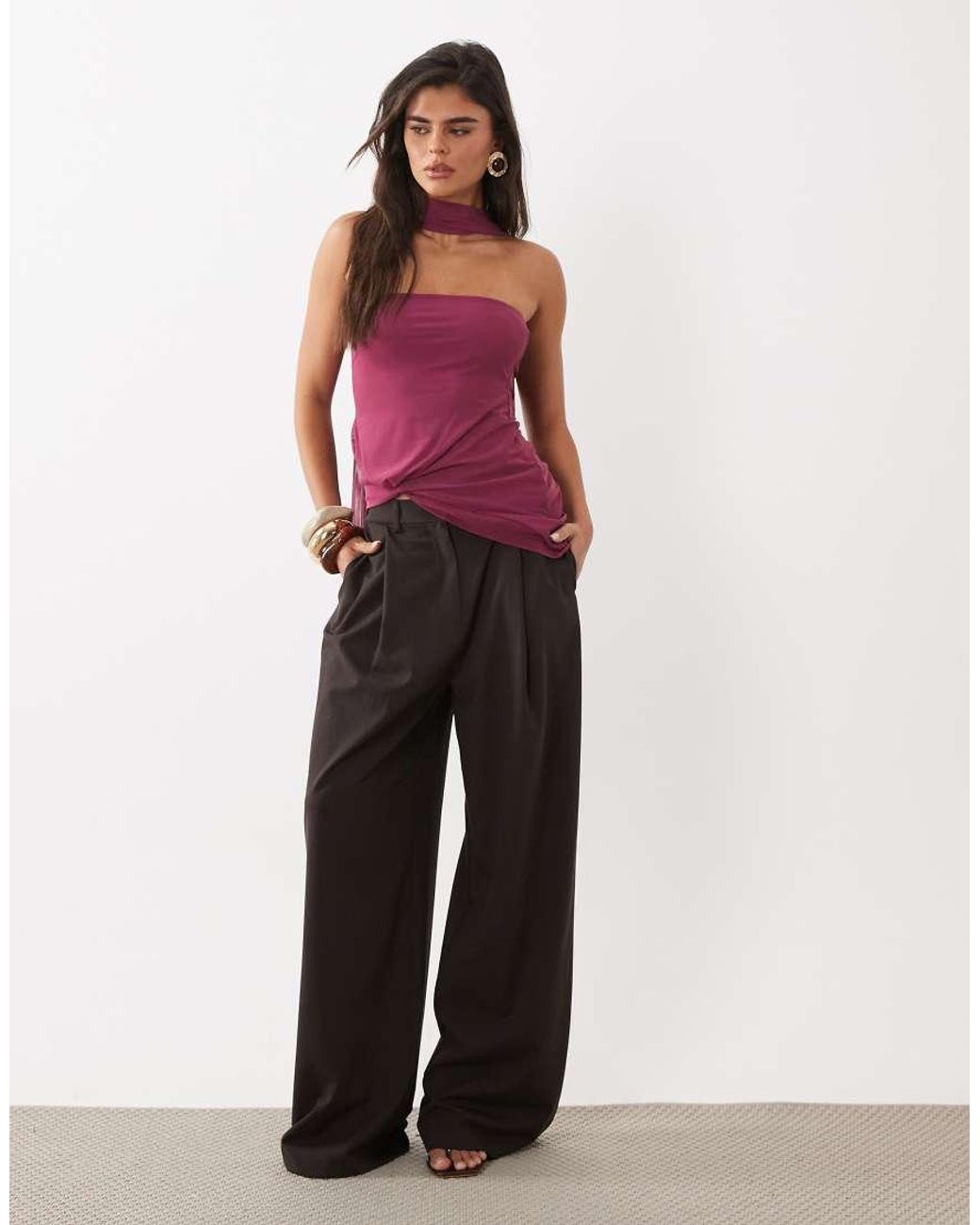 ASOS Red Mesh Bubble Scarf Top With Knot