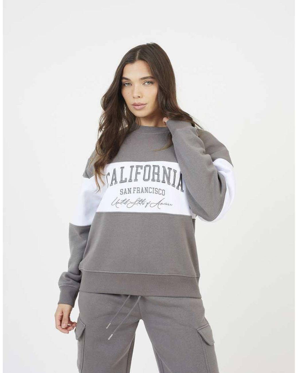 Brave Soul Gray Contrast Stripe Panel Crew Neck Sweatshirt