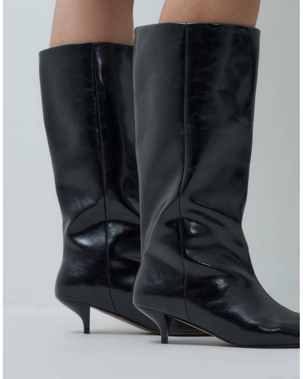ASOS Black Curve Camille Kitten Heel Pull On Knee Boots