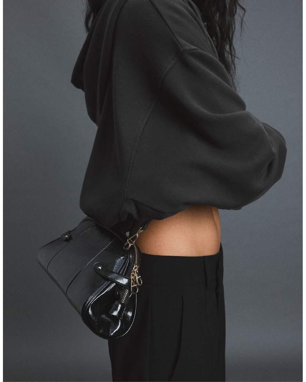 Stradivarius Black Retro Crossbody Bag