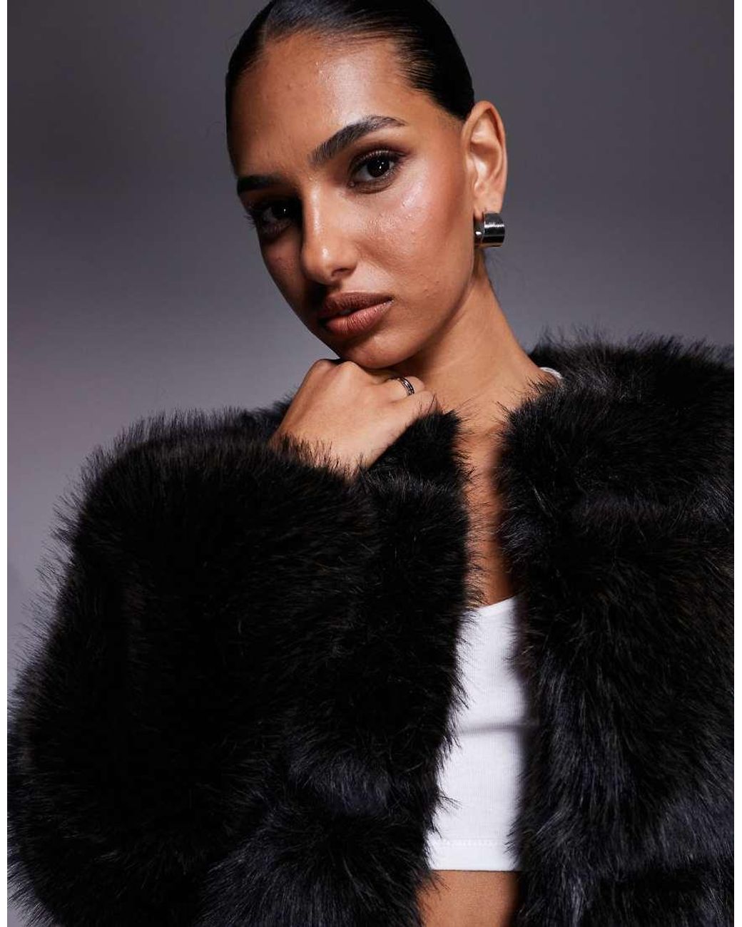River Island Black Cropped Faux Fur Panelled Jacket