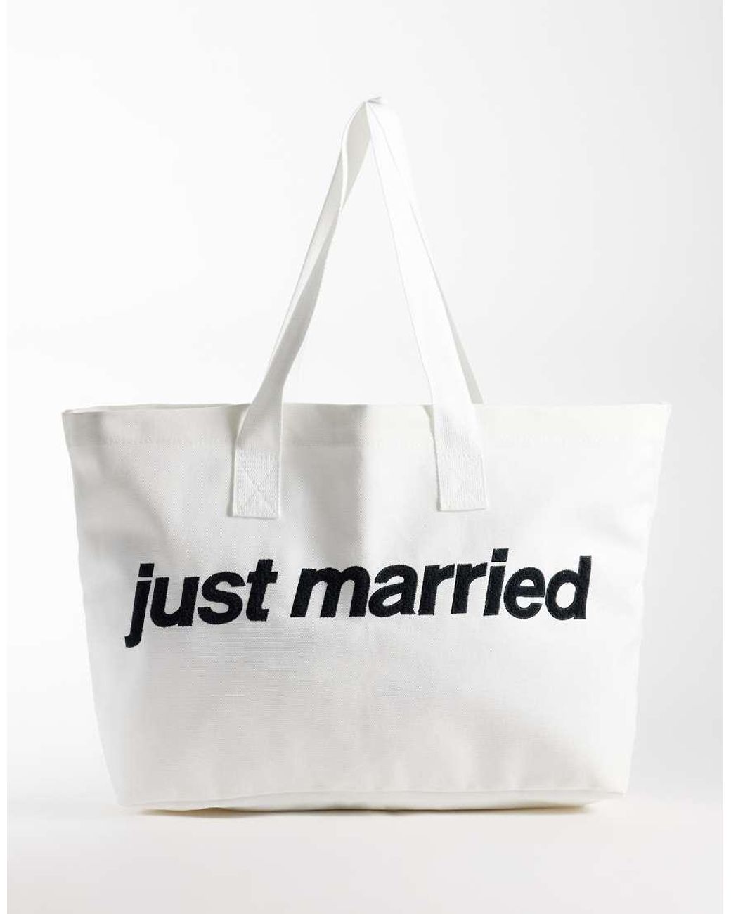 Six Stories Natural 'Just Married' Cotton Rich Tote Bag