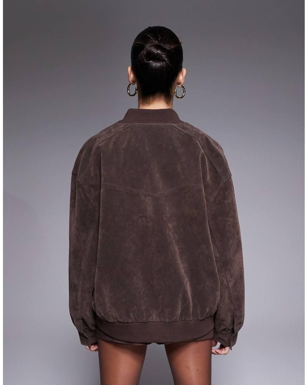 Kaiia Gray Exclusive Faux Suede Bomber Jacket