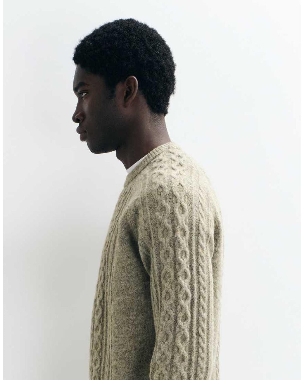 Mango White Cable Knit Sweater for men