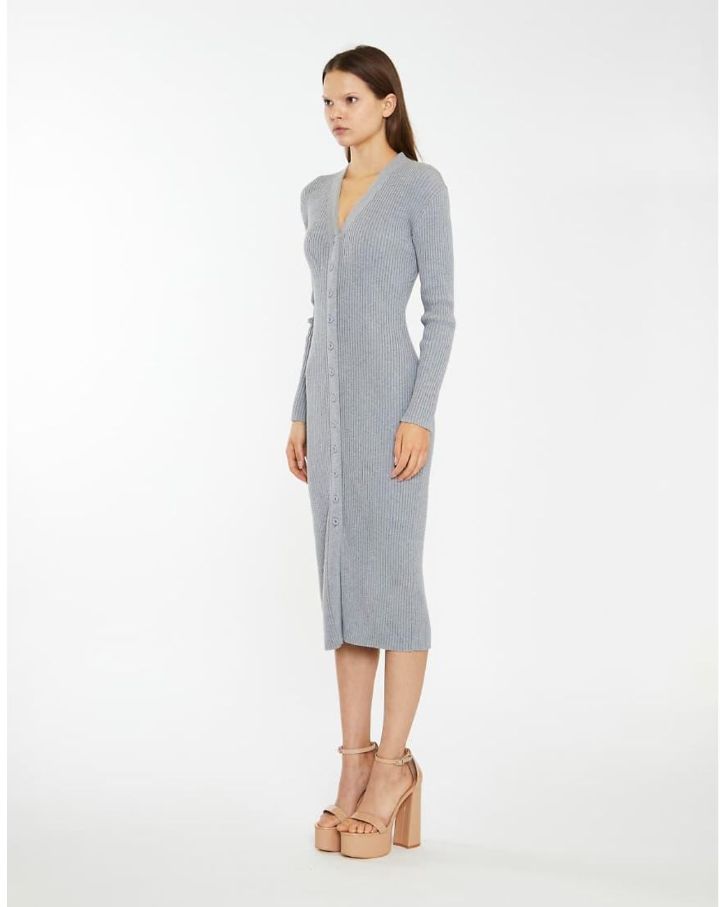 Glamorous Blue Button-Down Knitted Midi-Dress