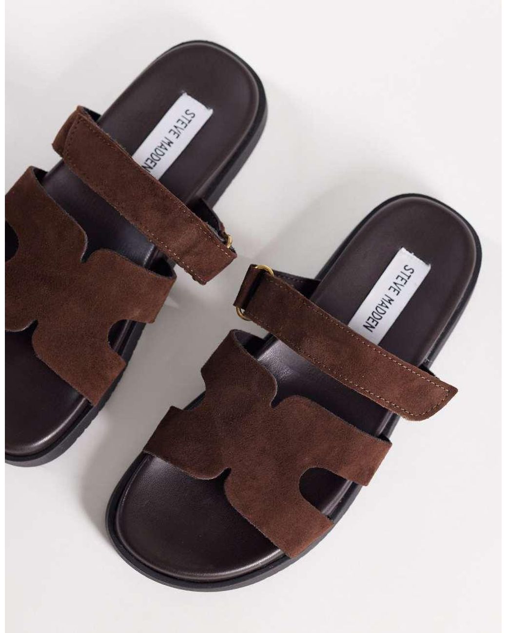 Steve Madden Brown Missile Suede Strap Slides