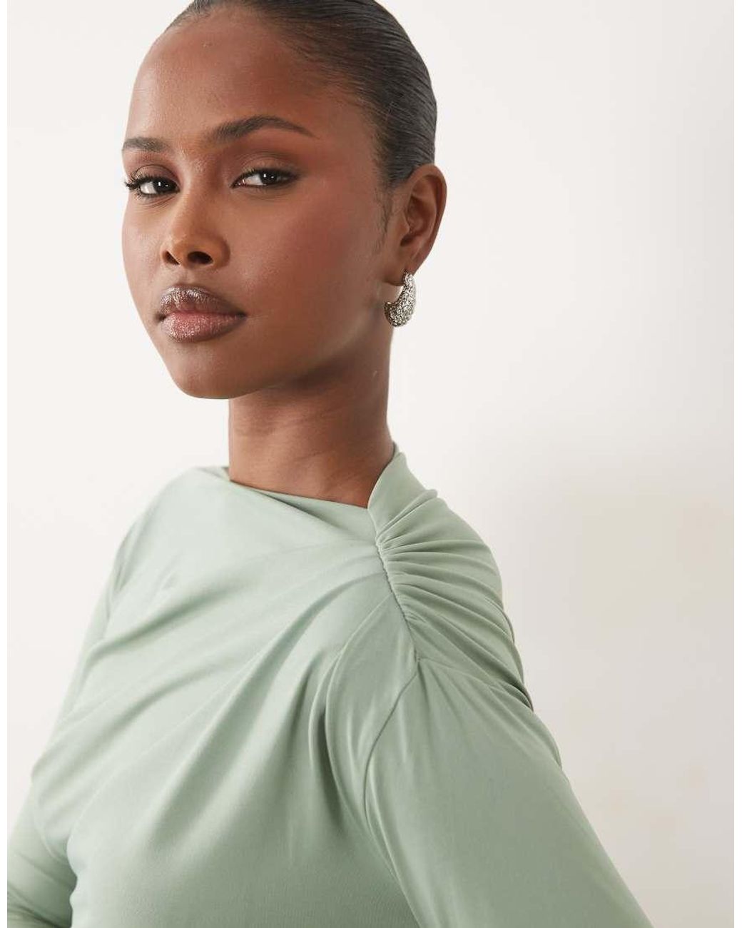ASOS Green Asymmetric Drape Slash Neck Maxi Dress