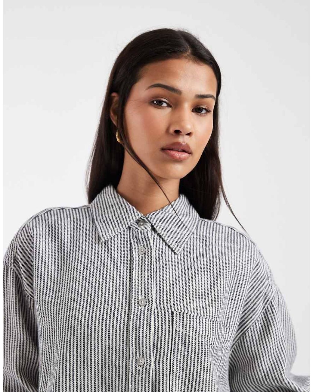 Gap Gray Co-Ord Striped Linen Mix Shirt