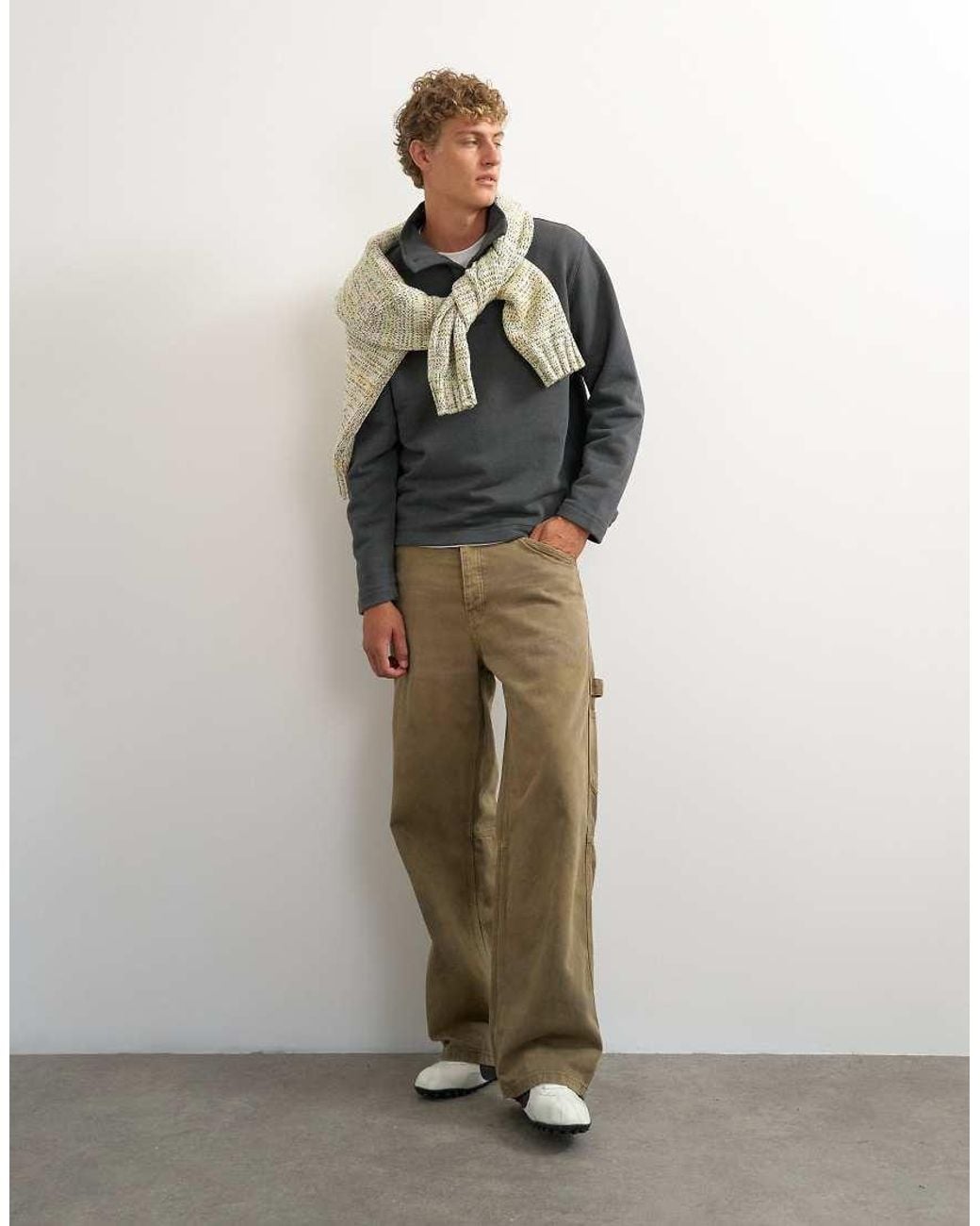 Topman Gray Classic Fit Funnel Neck Sweatshirt for men