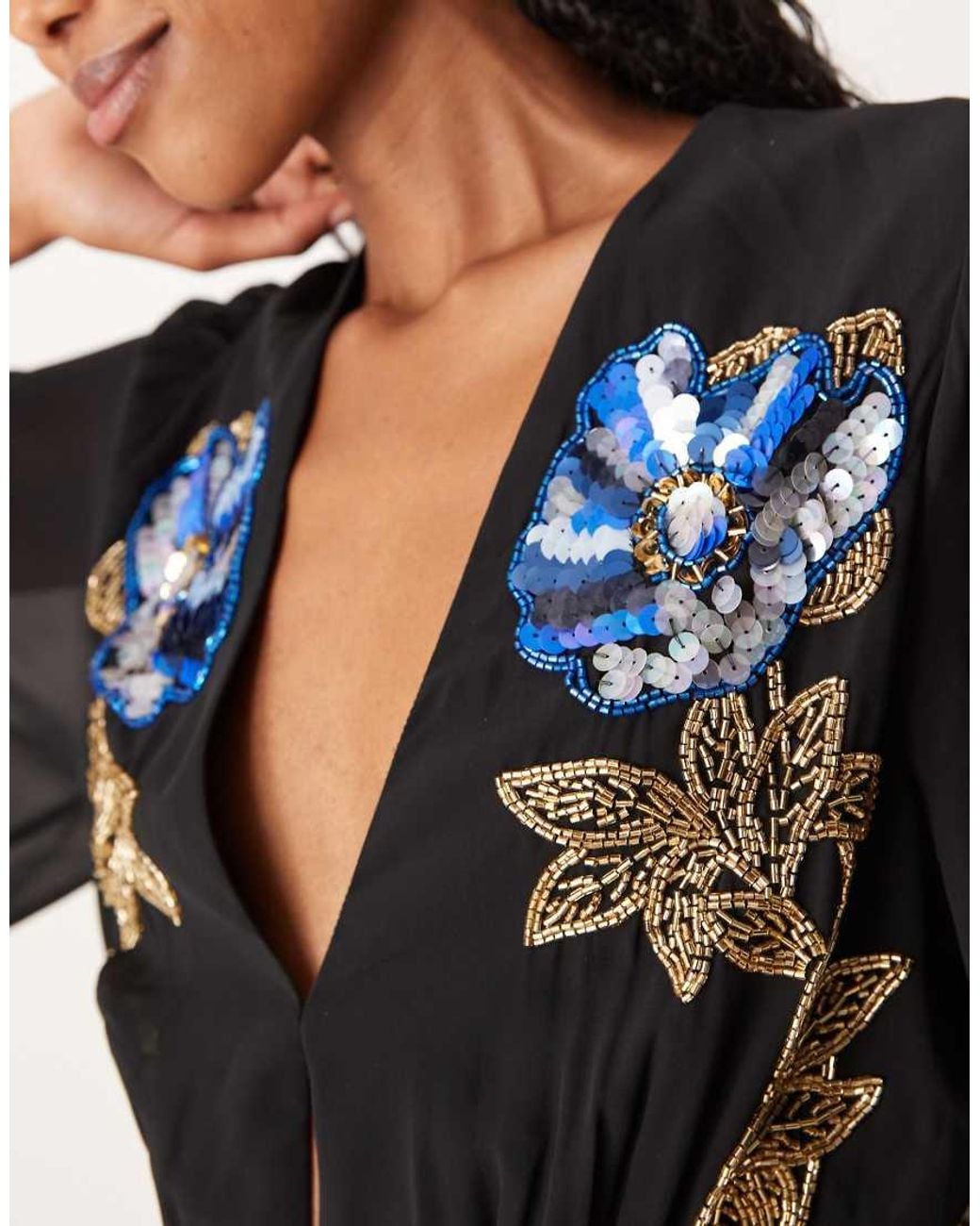 Hope & Ivy Black V-neck Embellished Maxi Dress