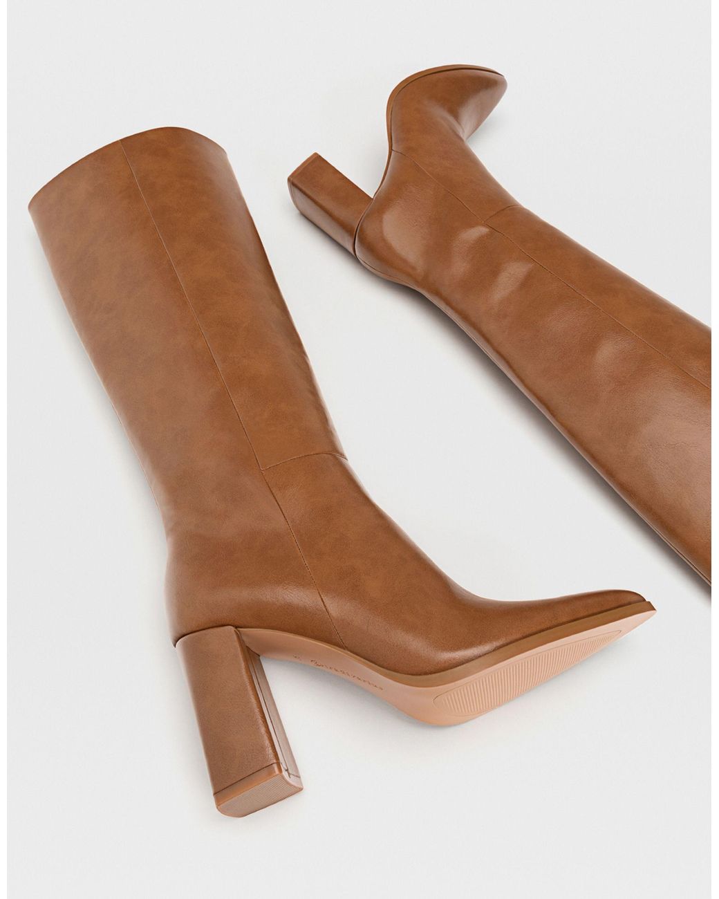 Stradivarius Knee High Heeled Boots in Brown Lyst UK
