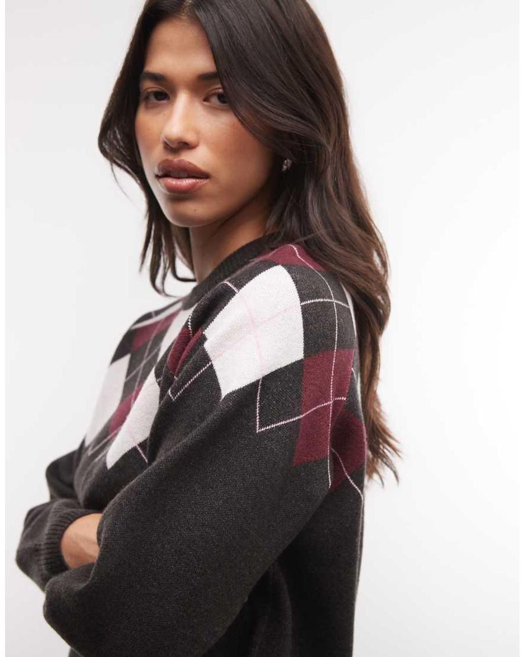 French Connection Black Knitted Rose Argyle Print Jumper