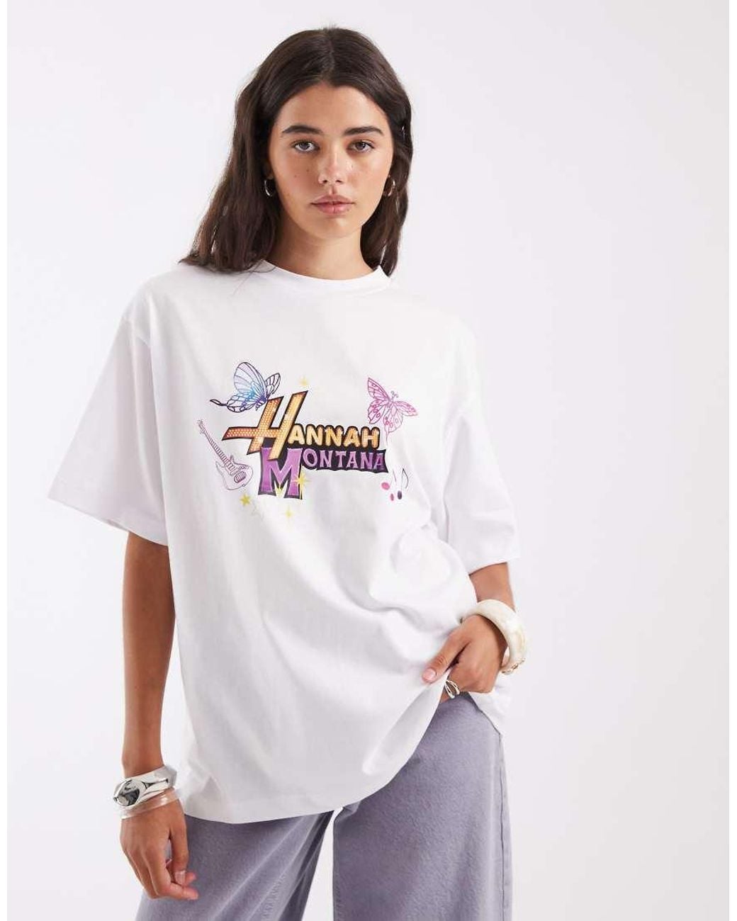 ASOS White Disney Oversized T-Shirt With Hannah Montana Print