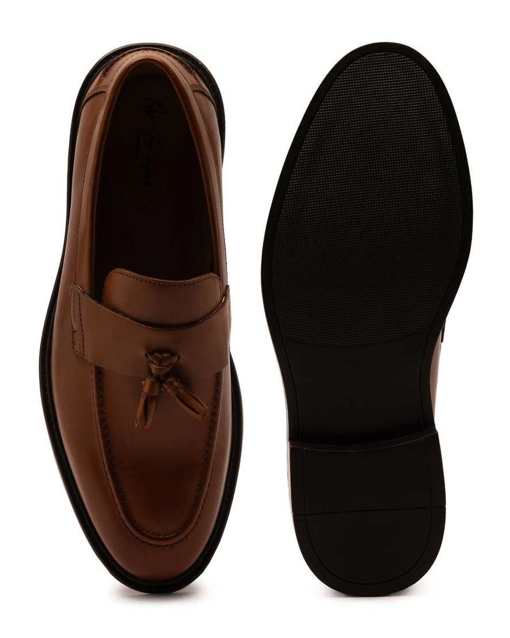 OFF THE HOOK Brown Blaine Leather Slip-On Tassel Loafers for men