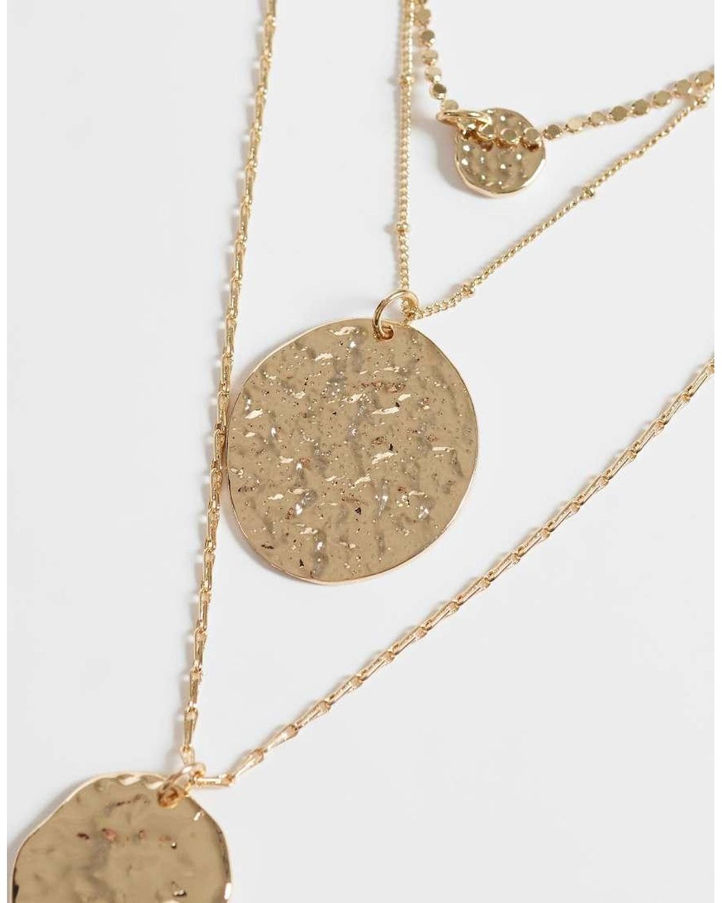 ASOS White Multirow Necklace With Mix Chain Detail And Molten Circular Pendant