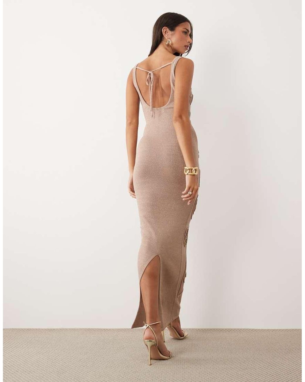 Wanderdoll White Sunnie Knitted Abstract Detail Tie Back Maxi Dress