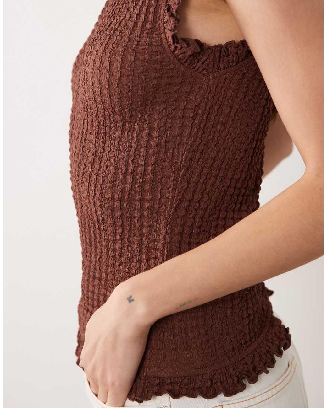 ASOS Brown Frill Edge Top