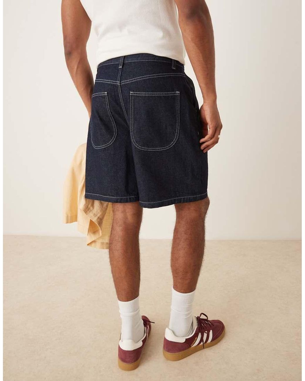 ASOS Blue Mid Length Denim Jort With Double Pleats for men