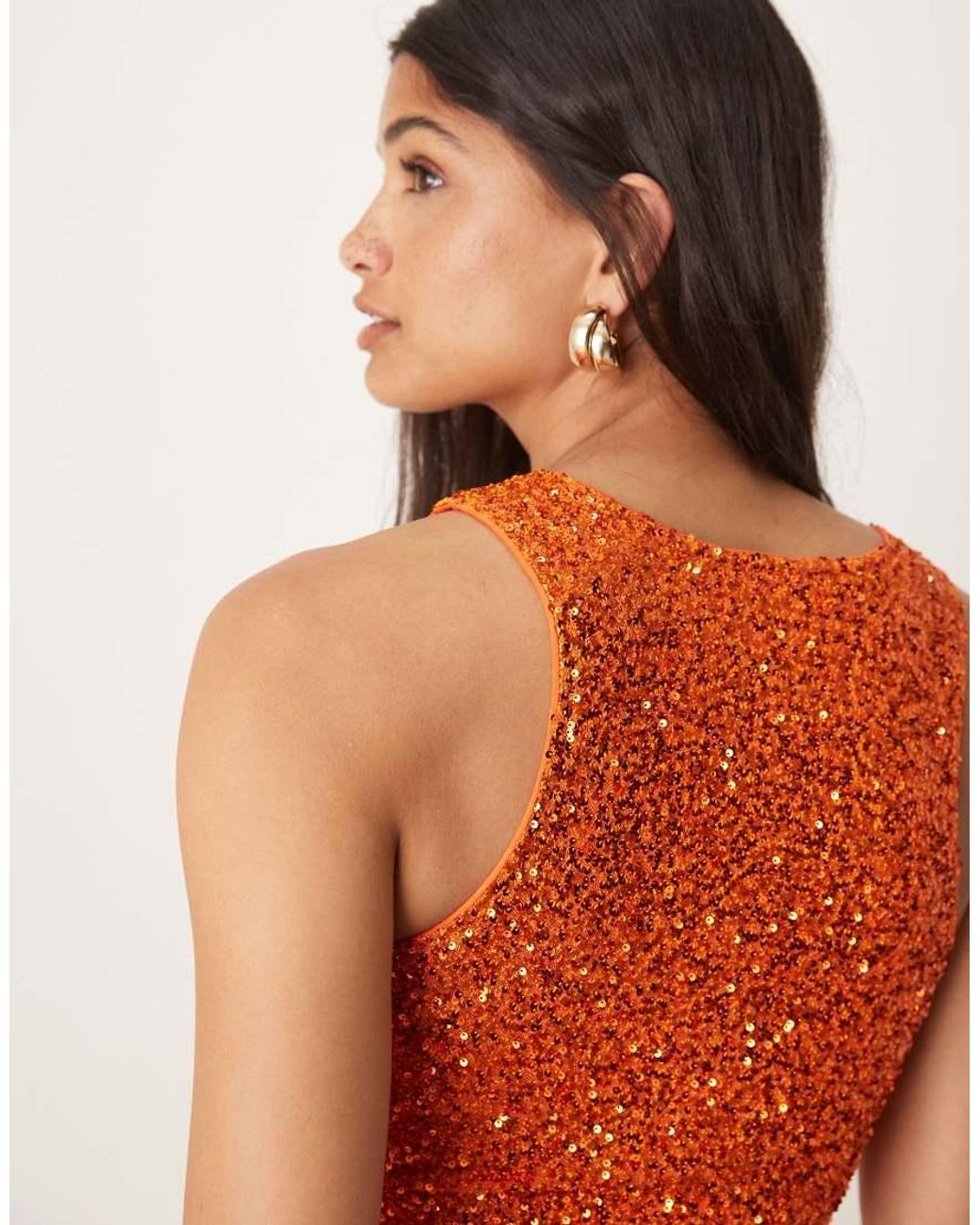 Never Fully Dressed Orange Sequin Tank Top Co-ord