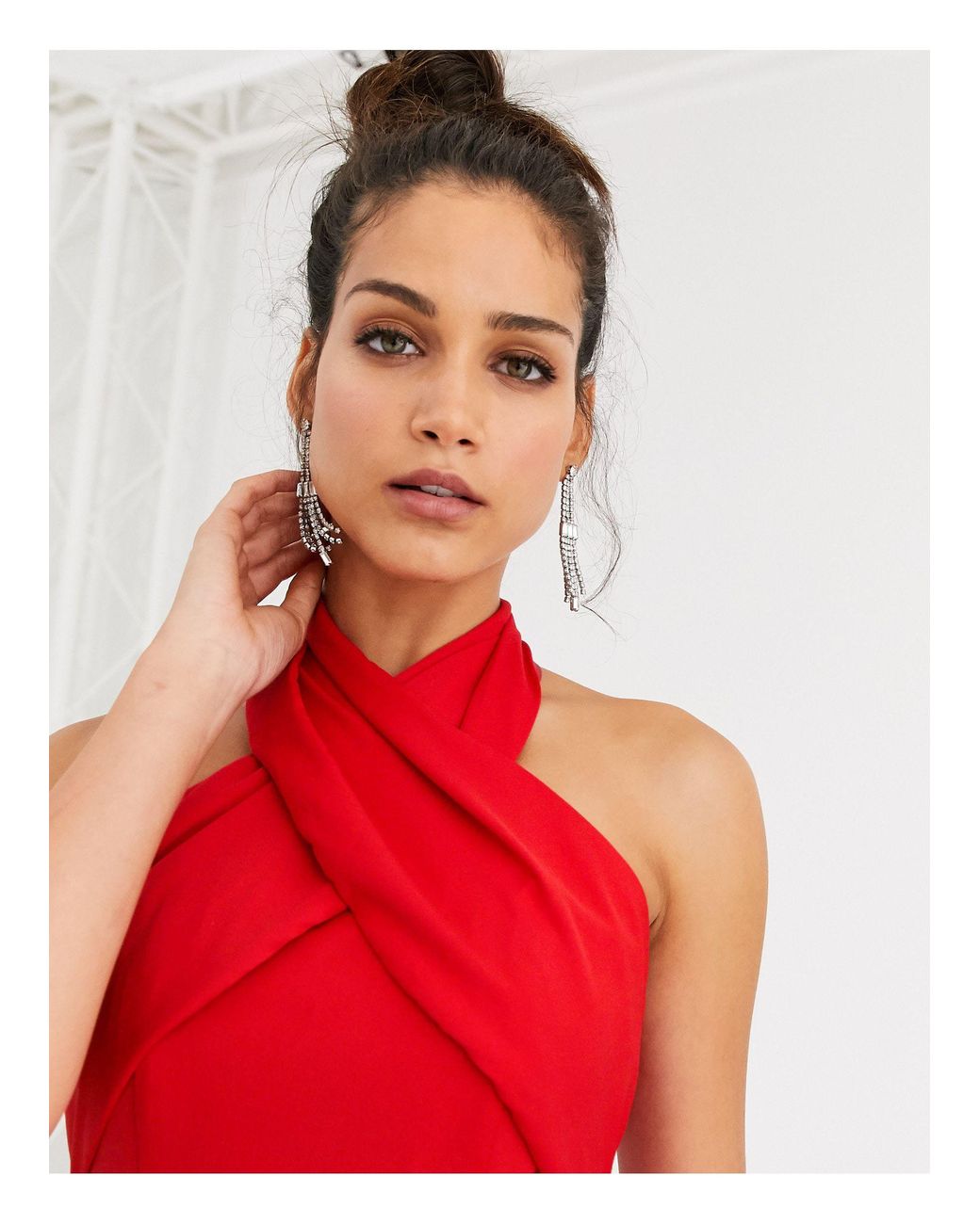 Chi Chi London Cross Over Halter Neck Maxi Dress in Red | Lyst