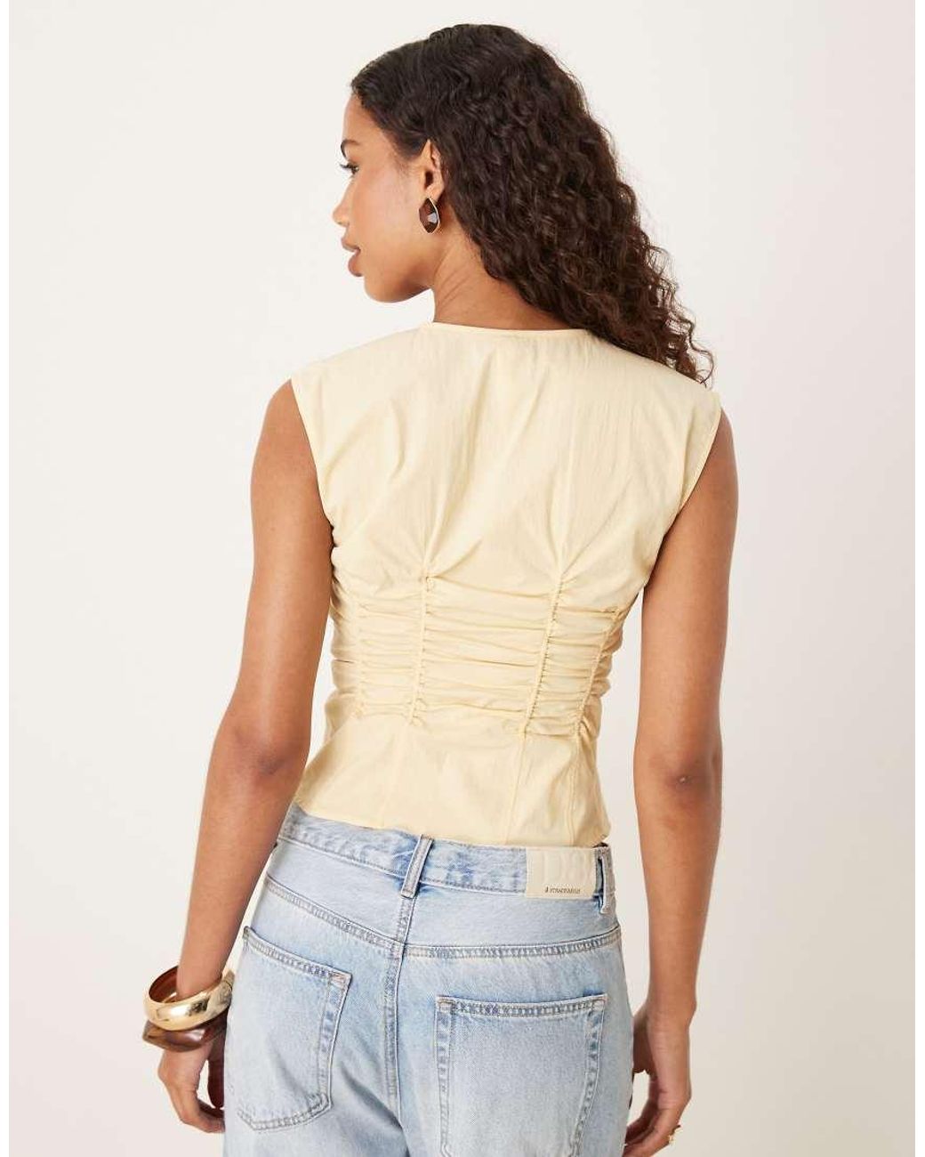 Mango Gray Zip Through Ruched Sleeveless Blouse
