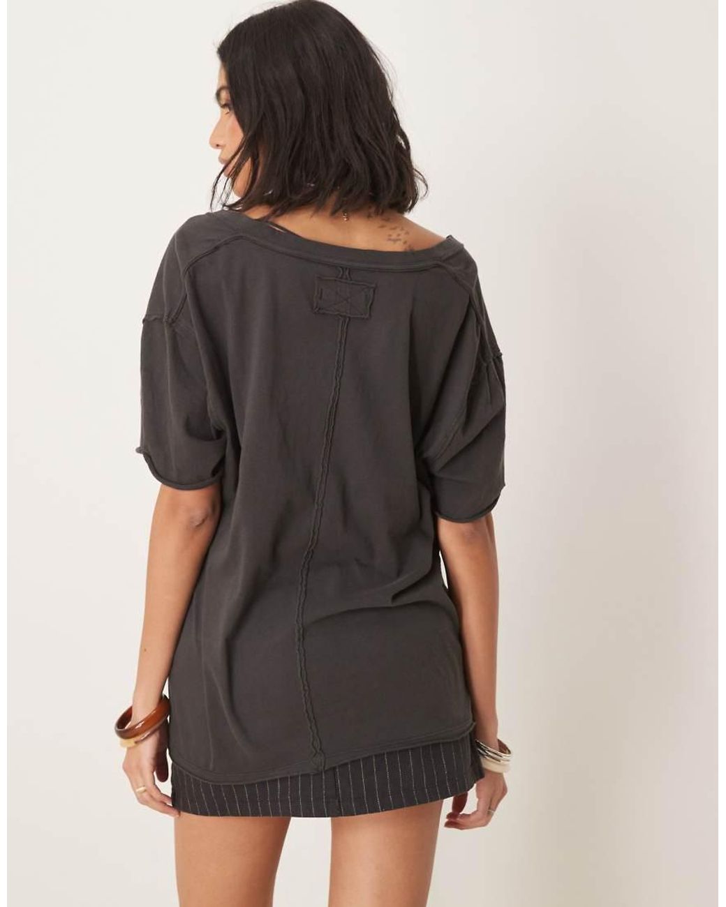 Free People Black Nina V-neck Oversized T-shirt