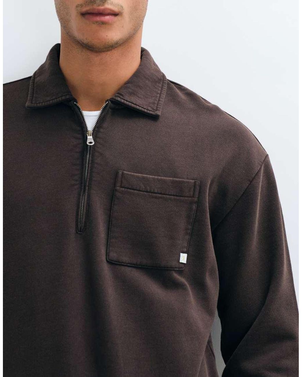 Farah Black Bellvue Half Zip Garment Dye Pocket Logo Polo for men