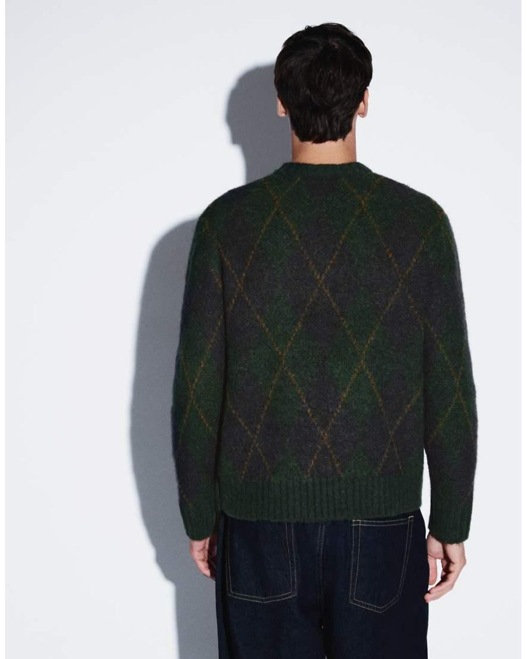 SELECTED Black Wool Blend Argyle Sweater for men