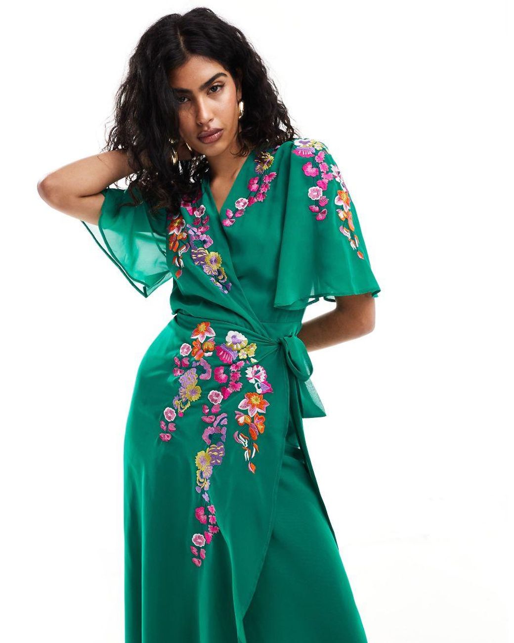 green emerald velvet dress Hope & Ivy Sylvie Lace Trim Tiered Tea Dress main image 1