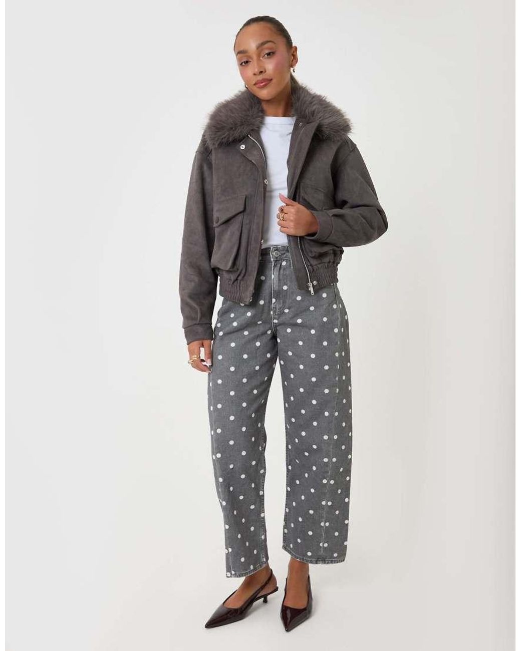 Threadbare Gray Faux Suede Fur Collared Jacket