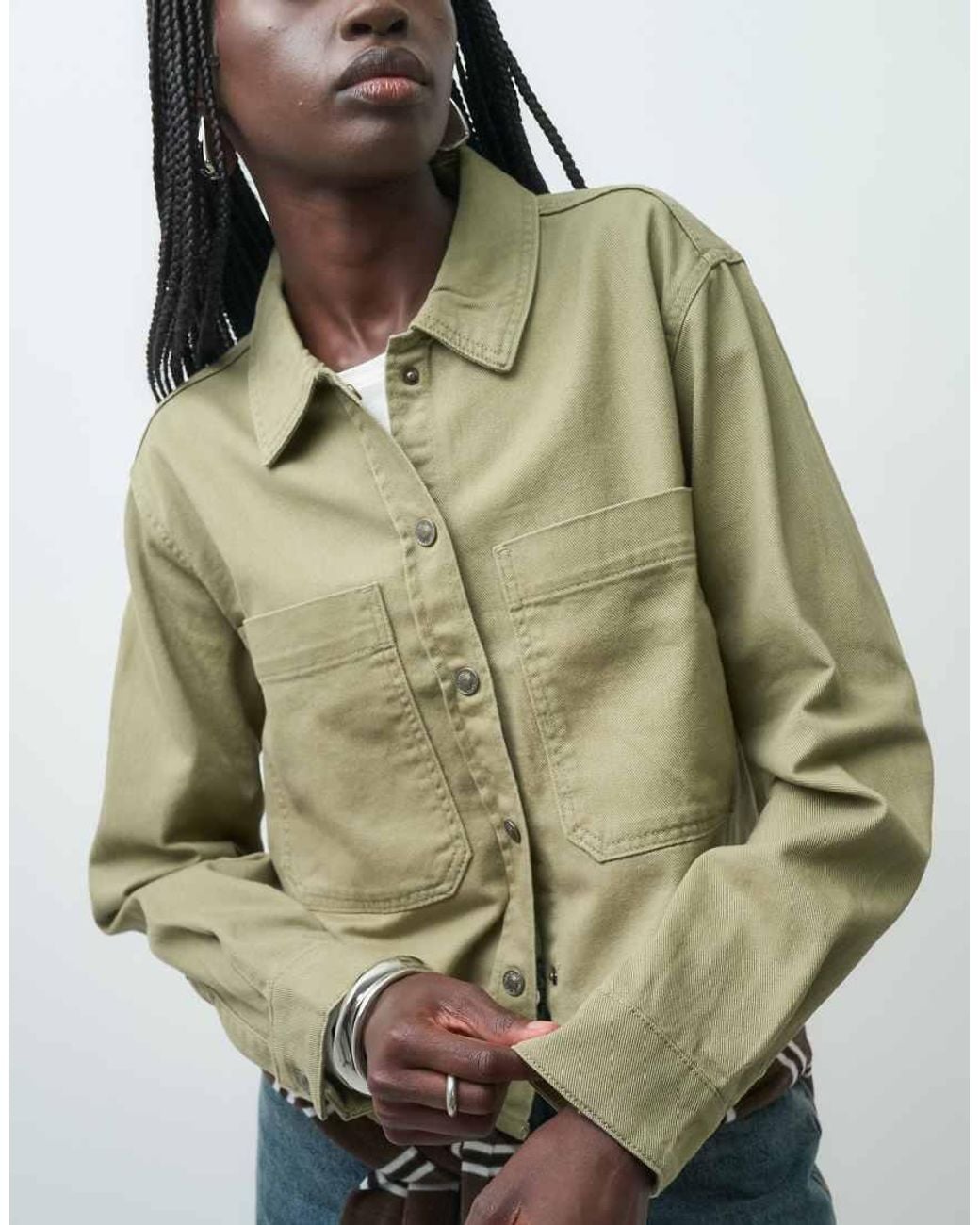 ONLY Green Cotton Shacket With Pocket Detail