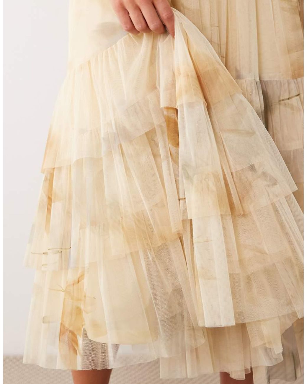 LACE & BEADS Natural Long Sleeve Maxi Dress