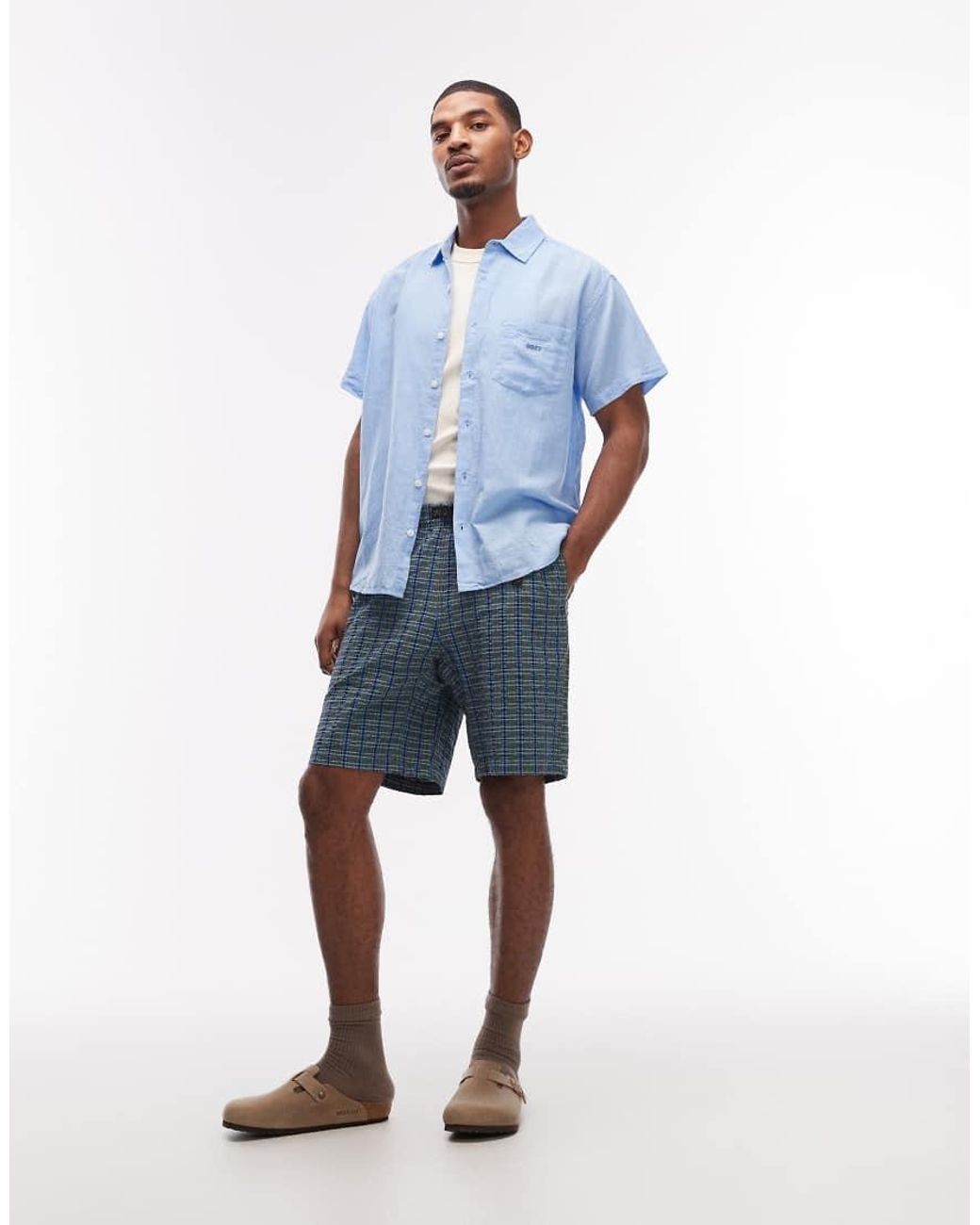 Gramicci Blue O.g Plaid Relaxed Fit G-short Seersucker Shorts for men