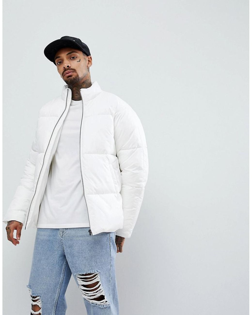 ASOS Denim Design Puffer Jacket In Ripstop In White for Men | Lyst Canada