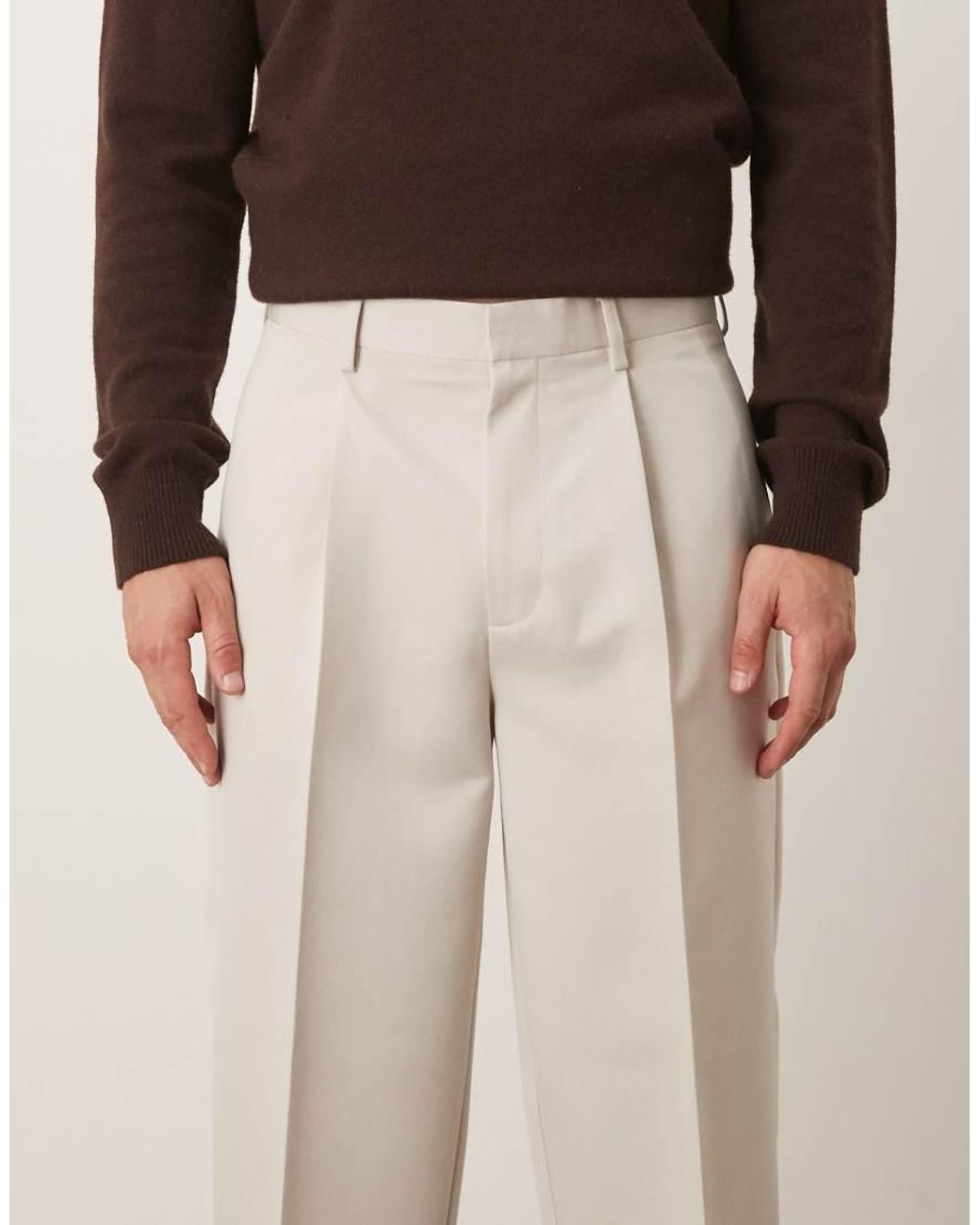 ASOS Natural Tailored Oversized Tapered Trousers With Front Pleat for men
