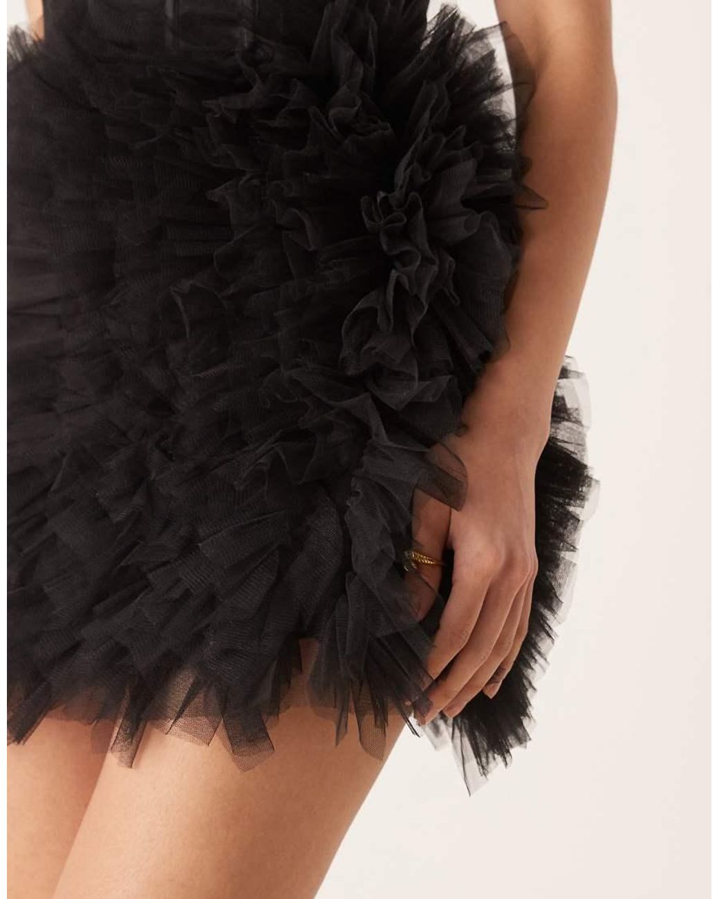 LACE & BEADS Black Bandeau Corset Detail Tulle Skirt Mini Dress