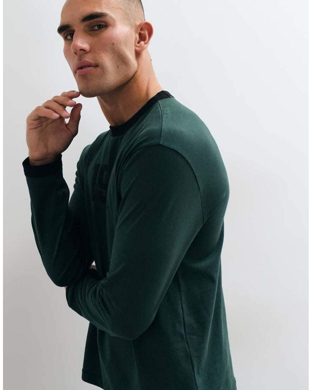 ASOS Green Relaxed Long Sleeve Ringer T-Shirt With Number Graphic for men